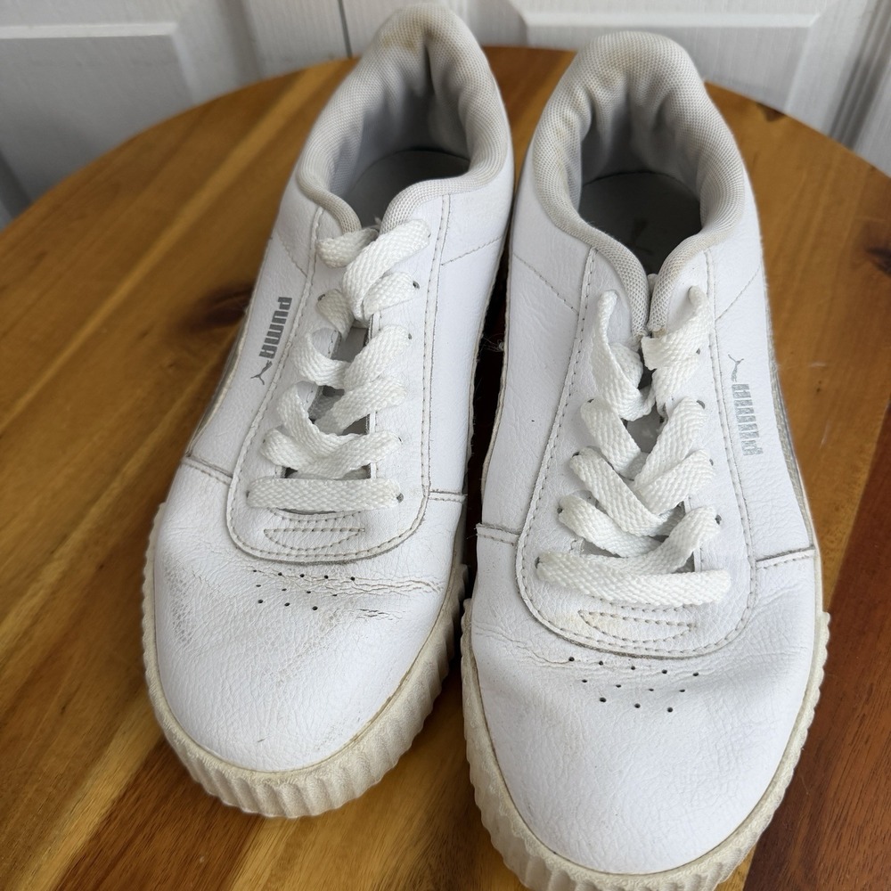 Puma Carina White Silver Tennis Shoes Women's Size 8 373834-01 Travel Active - Picture 5 of 9